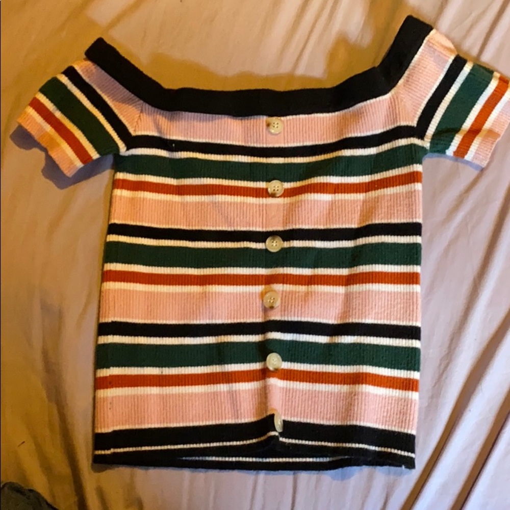 Knit Look Striped Button Crop Top